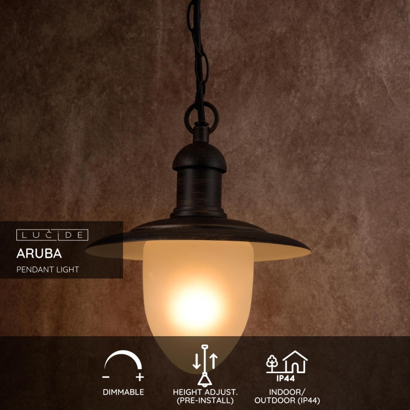 Lucide ARUBA - Závesné svietidlo Vonkajšie - Ø 25 cm - 1xE27 - IP44 - Rust Brown